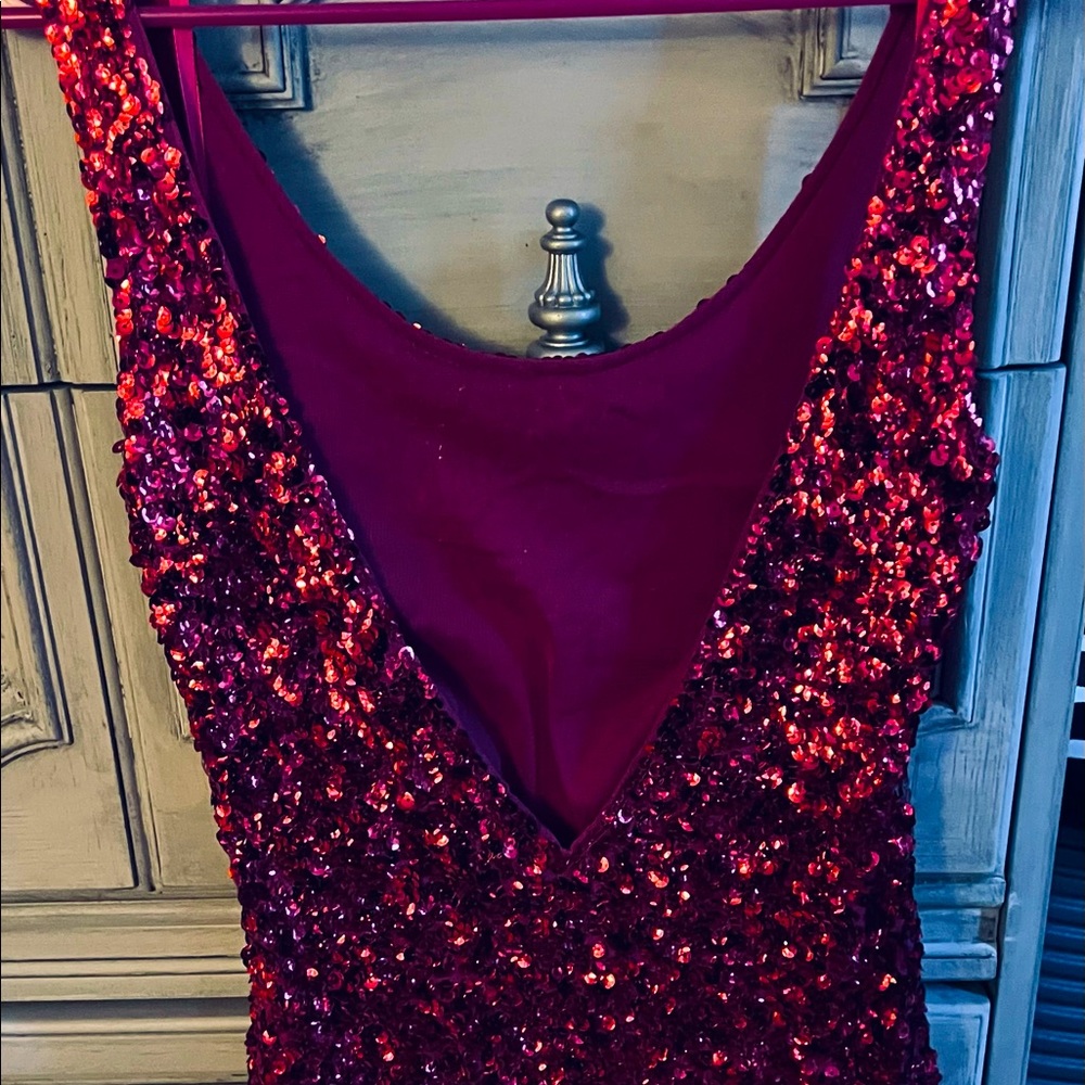 Pink Sequin Backless Cocktail Dress